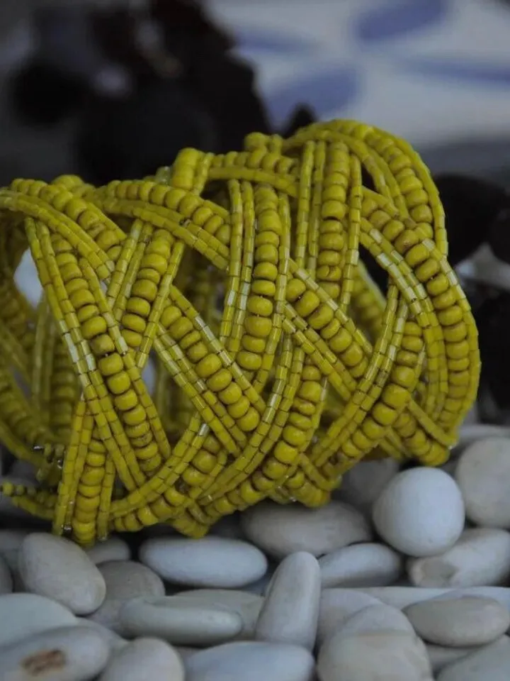 Yellow Beaded Handmade Women Bracelet | Wide Bracelet | Bead Bracelet | Yellow Summer Bracelet | Chic Bracelet | Evening Classy Bracelet