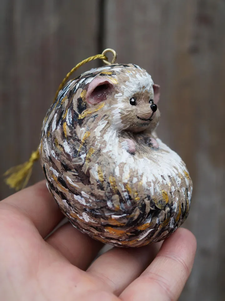 Spun cotton hedgehog ornament, cute hedgehog, made to order