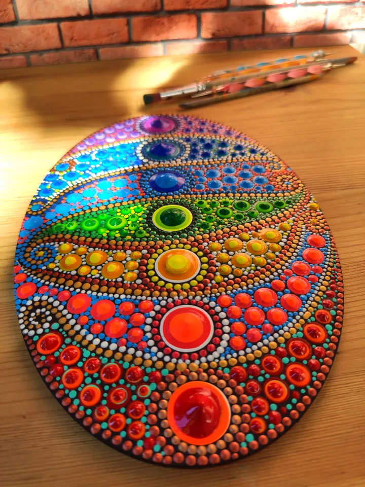 Chakras Dot Art Painting Acrylic on a Wood Panel