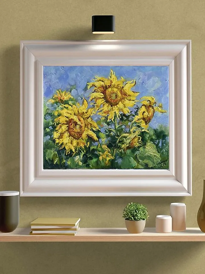 Sunflower Painting Impressionist Original Art Canvas Oil Flower Artwork