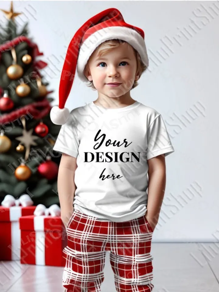 Boy Shirt model Mockup JPG Christmas lifestyle model t shirt mockup, Child White tshirt mock up flat lay. digital Instant download