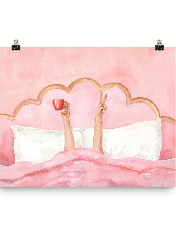 Pink Feminine Watercolor Painting Poster, Pink Girls Room Wall Art, Boho Apartment Decor, Pink Aesthetic, Bar Cart Decoration, Preppy Art