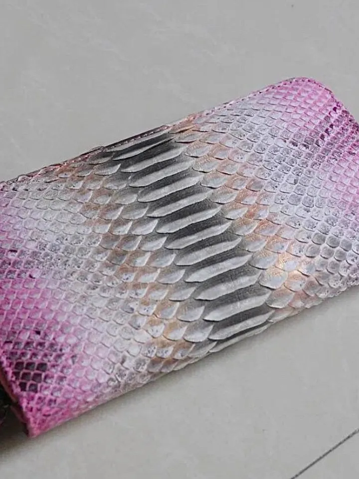 Genuine python skin wallet light pink classy multicoloured, woman wallet men wallet, unisex wallet leather pythonskin,design wallet handmade