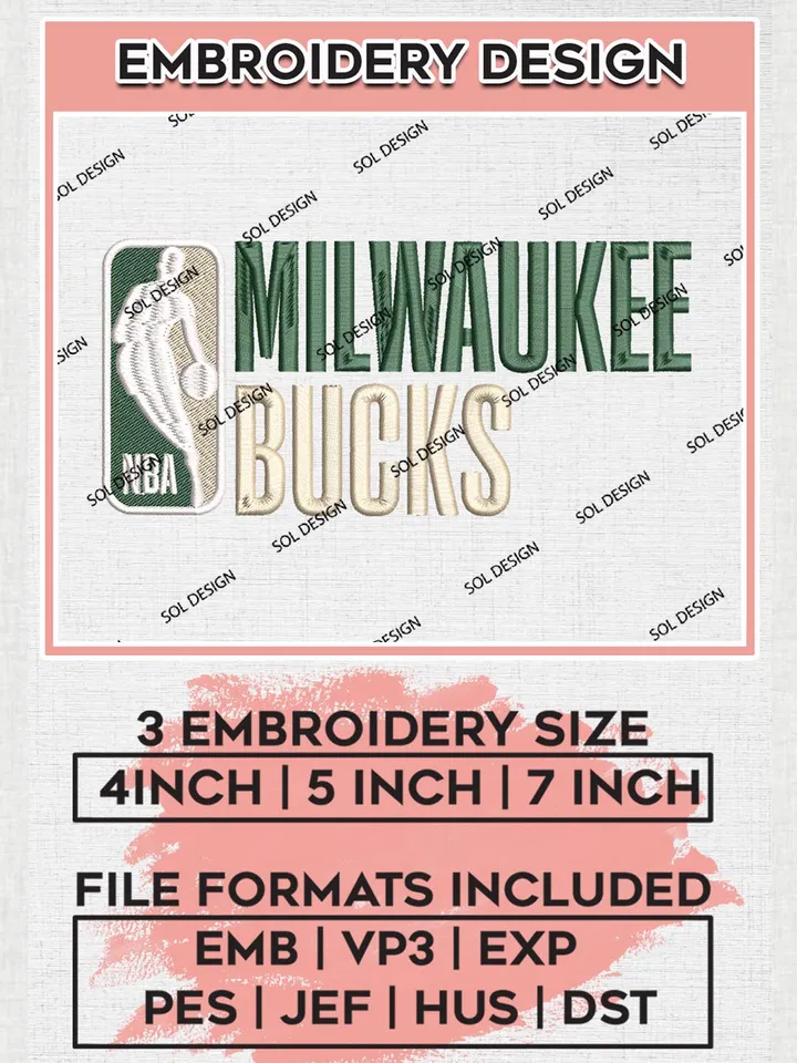 Milwaukee Bucks Embroidery Design, NBA Bucks Machine Embroidery files, NBA Machine Embroidery Designs, NBA Embroidery Design, Machine embroidery designs, Digital Download