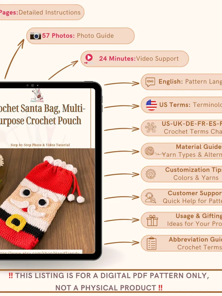 Crochet Santa Bag, Multi-Purpose Crochet Pouch, Perfect DIY Holiday Bottle Cover Gift, Fun Festive Accessory