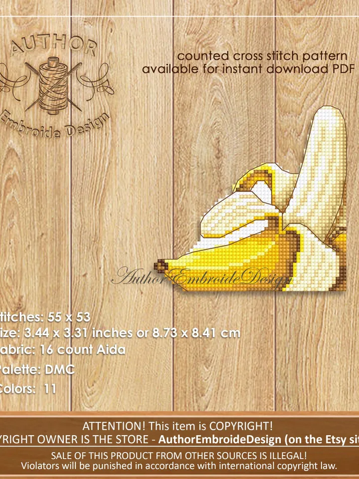 Corner bookmark cross stitch pattern PDF download Tropical fruit banana cross stitch chart, Bookmark pattern digital, Vegetable food #B424