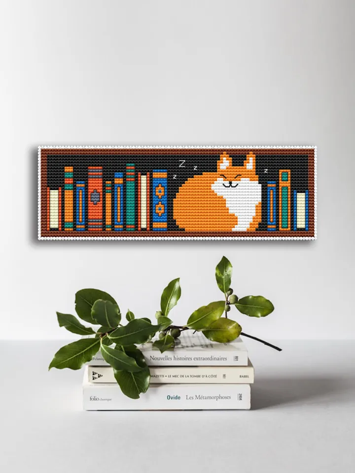 Cross stitch bookmark pattern Orange Cat