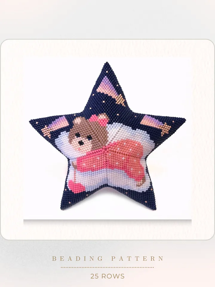 Beading Pattern Teddy Bear, 3D Peyote Star Christmas Ornaments, Beaded Star Tutorial