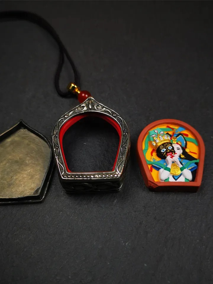 Gandhanra Handmade Tibetan Gau Ghau Shrine,Consecration Shri Devi Tsa Tsa,Drashi Lhamo,Zashi Lhamo ,Mini Tibetan Buddhist Altar Amulet