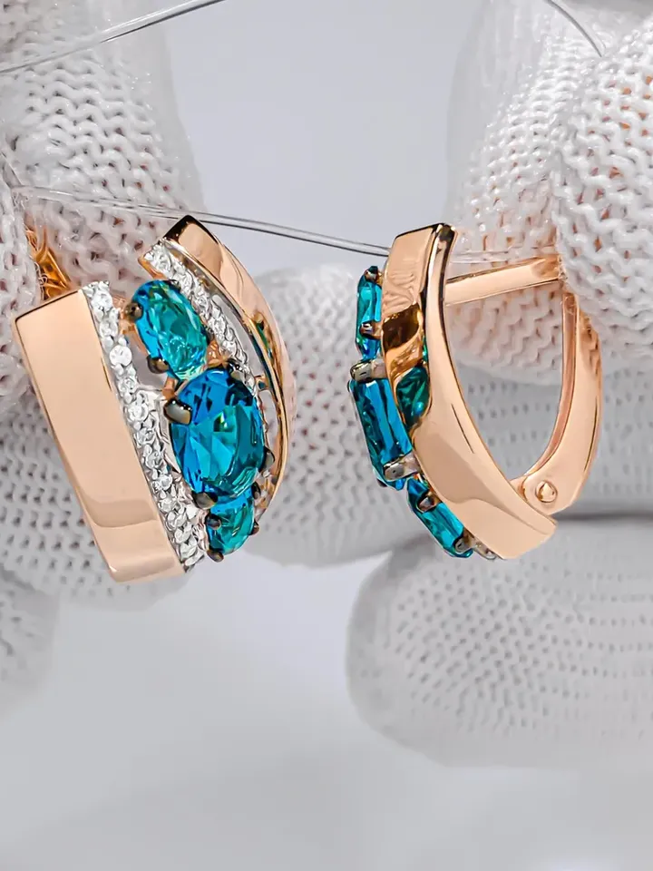Earrings Massive earrings made of 925 silver (585 gold coating) with London topaz and white cubic zirconia