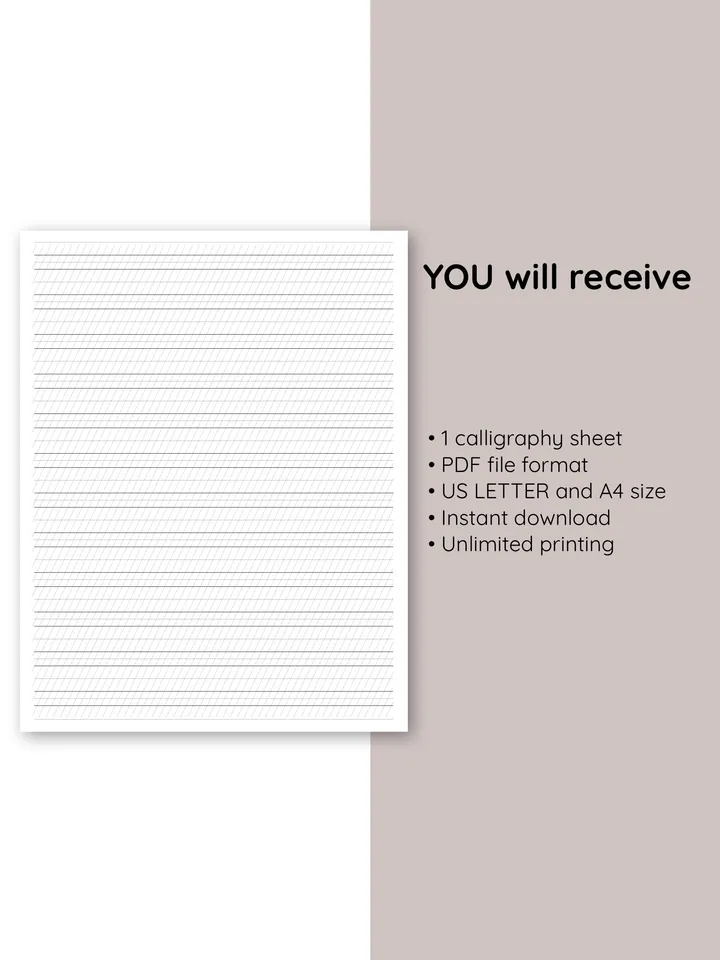 Calligraphy Practice Paper. Printable calligraphy paper. Lettering Practice Sheets.Calligraphy Practice. Starter Kit.