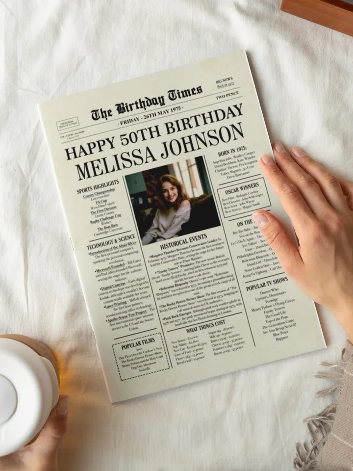 50th Birthday Gift for Men or Women, 1975 UK Newspaper Poster 50th Birthday Sign, 50th Birthday Decoration, 1975 BRITISH Highlights