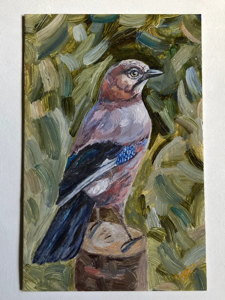 Bird portrait original oil painting hand painted modern impasto painting wall art 6x9 inches