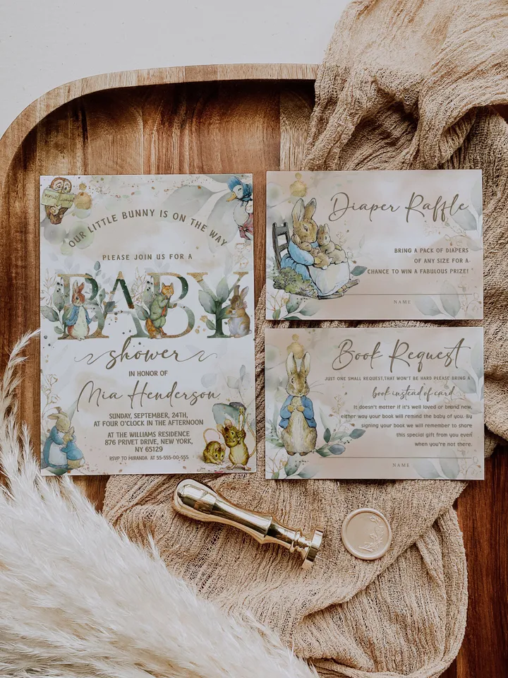 Classic Peter Rabbit Baby Shower Invitation Suite; Neutral Baby Shower Bundle Template; Peter Rabbit Baby Shower Invite; pr2