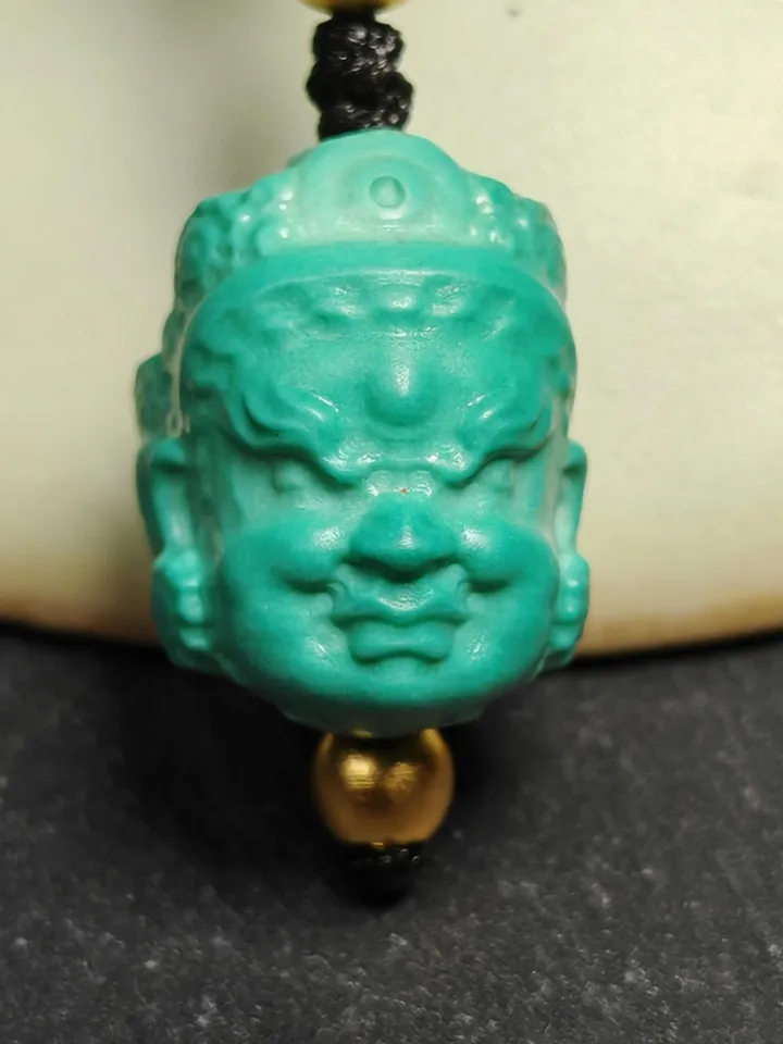 Optimized Turquoise Mahakala Amulet, Gandhanra Hand Carved Tibetan Protective Charm,Spiritual Necklaces