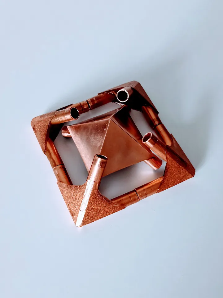 Set of copper connectors for the pyramid of healing and meditation. For pipes with an outer diameter of 3/8 inch
