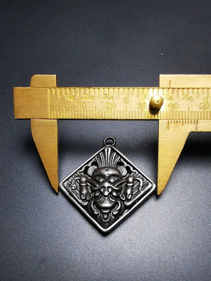 Gandhanra Antique Tibetan Buddhist Amulet,Garuda-the Four Dignities(Garuda,Tiger,Dragon,Lion),Buddhist Talisman,Inlaid with Sliver