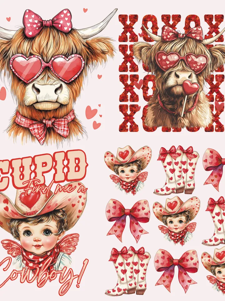 30 Bestseller Highland Cow Valentine Bundle Png, Howdy Valentine Coquette Png, Valentines Day Png, Western Valentine Png, Valentine Coquette