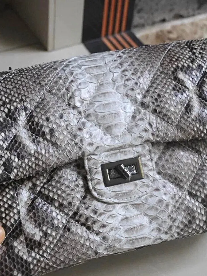 Genuine python skin classy stitched big gray crossbody | designer women leather handbag | snakeprint bag | crossbody purse | gift for her