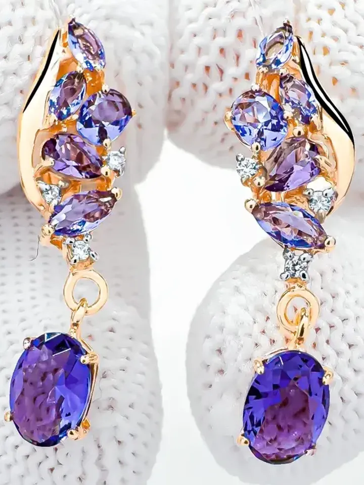 Earrings jewelry Silver gold plated 925 assay value with amethyst
