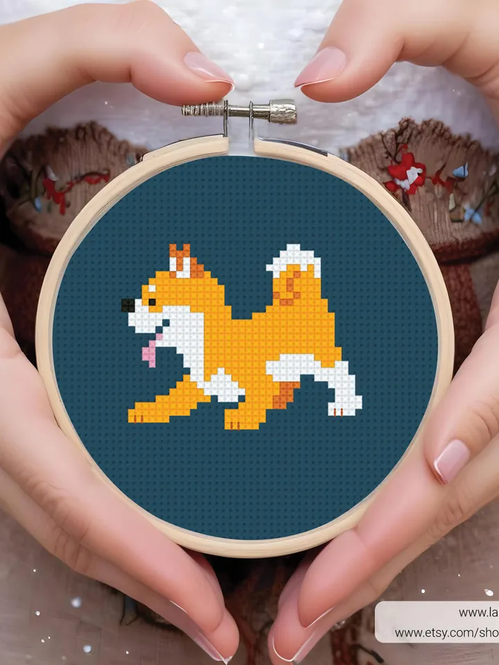 Bundle of 7 mini Shiba Inu dog Cross stitch patterns, puppy, pet, animals, beginner counted, modern chart, gift DIY, embroidery, instant PDF