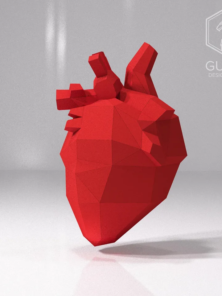 Anatomical Heart Papercraft, Digital Template, PDF Download, Gurko, 3D Low Poly, Pepakura, DIY Origami Sculpture, St Valentines Decor
