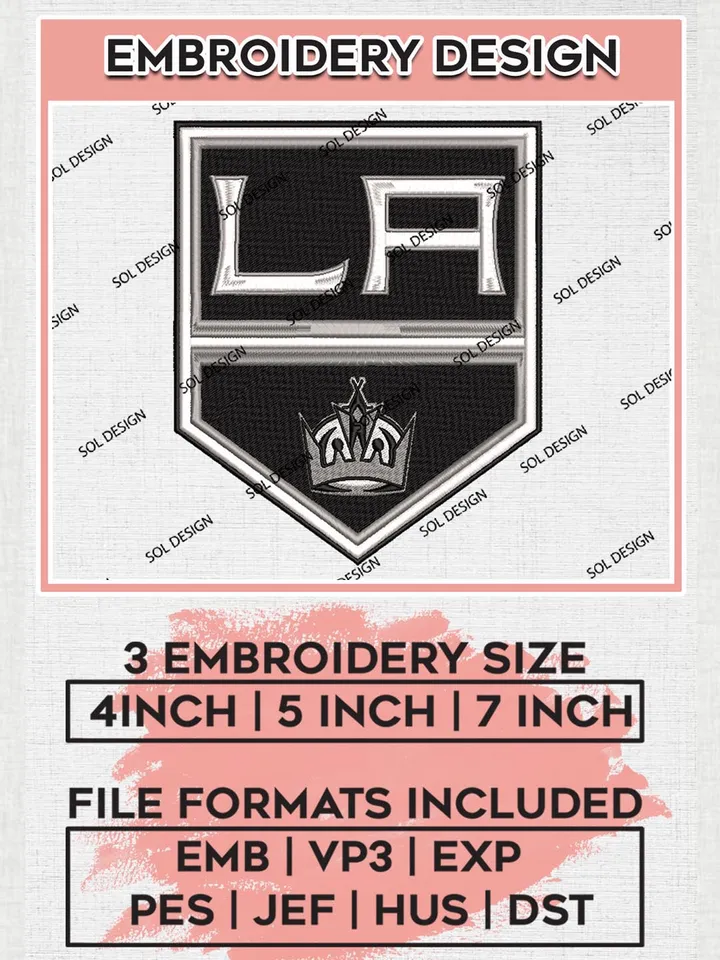 NHL LA Kings Logo Embroidery Designs, NHL Los Angeles Kings Team Logo Embroidery, Hockey Team Logo Emb Files, NHL Kings Logo, Machine embroidery Files, Digital Download