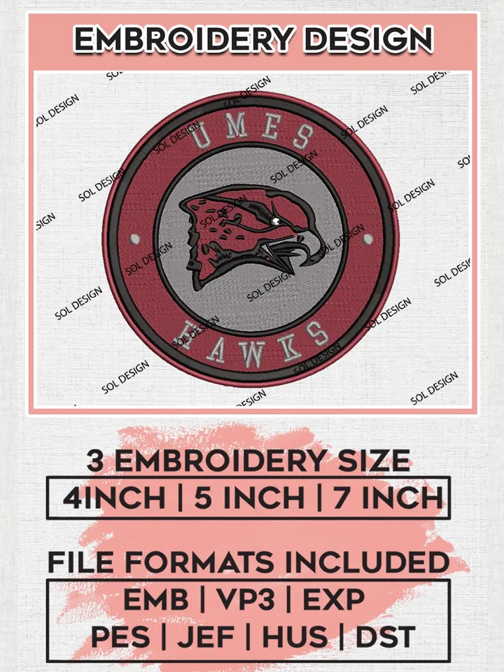 NCAA Maryland Eastern Shore Hawks Round Logo Embroidery, NCAA Maryland Eastern Shore Hawks Logo Embroidery files, NCAA Teams, Machine embroidery designs, Digital Download