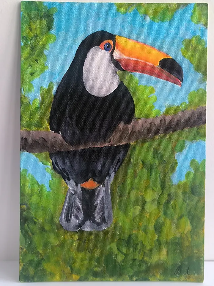 Bird painting, Toucan painting, Acrylic painting, Painting with toucan, Bright bird