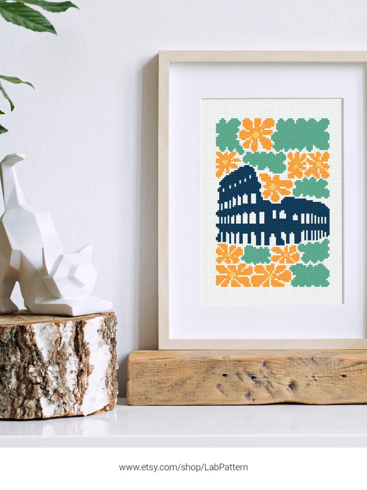Bundle of 6 mini city Cross stitch patterns contemporary famous architecture Abstract Floral beginner counted modern embroidery instant PDF