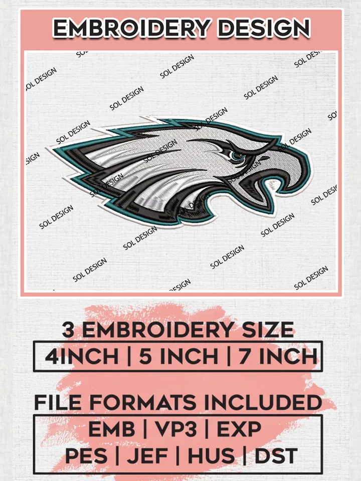 Philadelphia Eagles Logo Embroidery Designs, NFL Eagles, NFL Logo Embroidery Files, NFL Philadelphia Eagles Machine Embroidery Design, Digital Download