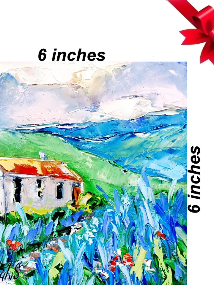Texas Bluebonnets Painting Original Art National Park Painting Landscape Impasto Oil Painting Green Blue Art Impressionist by ArtProkopaloSv