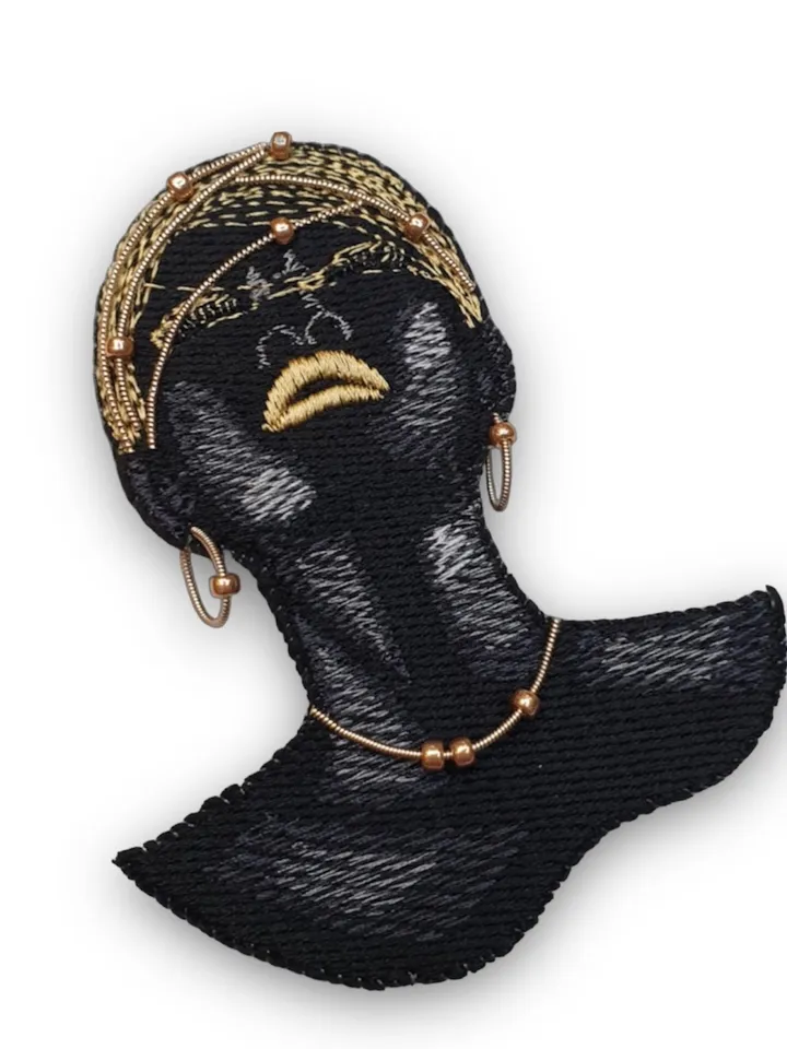 African woman machine embroidery design to create a brooch, keychain, pendant machine embroidery pattern woman motif