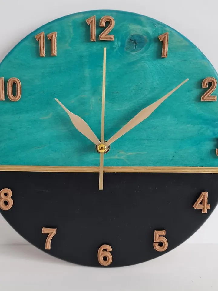 Teal and black small wall clock with gold metal line Modern silent wall clock