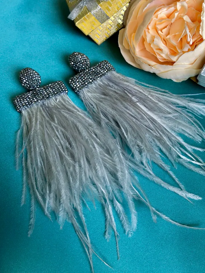 Feathers Beaded Earrings clip-on