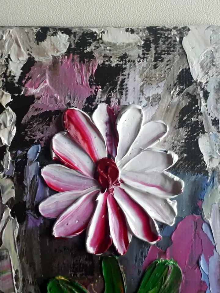 ACEO Original Art White Flower, Floral Abstract, Flower Oil Artwork