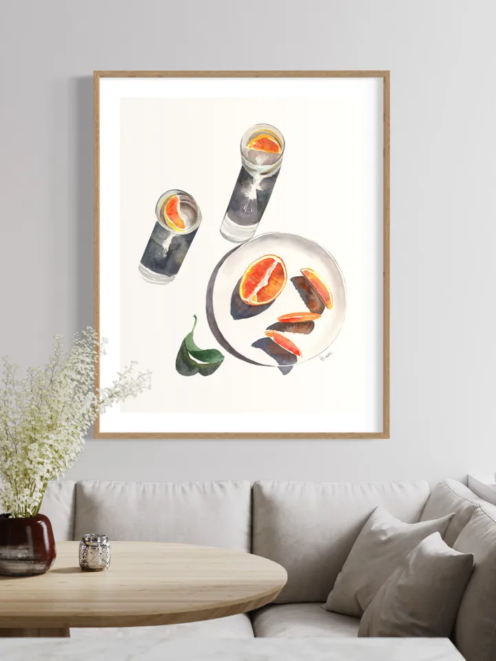 Watercolor Cocktail Orange Wall Art Still Life Print, Watercolor Drink, Modern Food Art, Modern Kitchen Decor, Bar Cart Art,Minimalist Decor