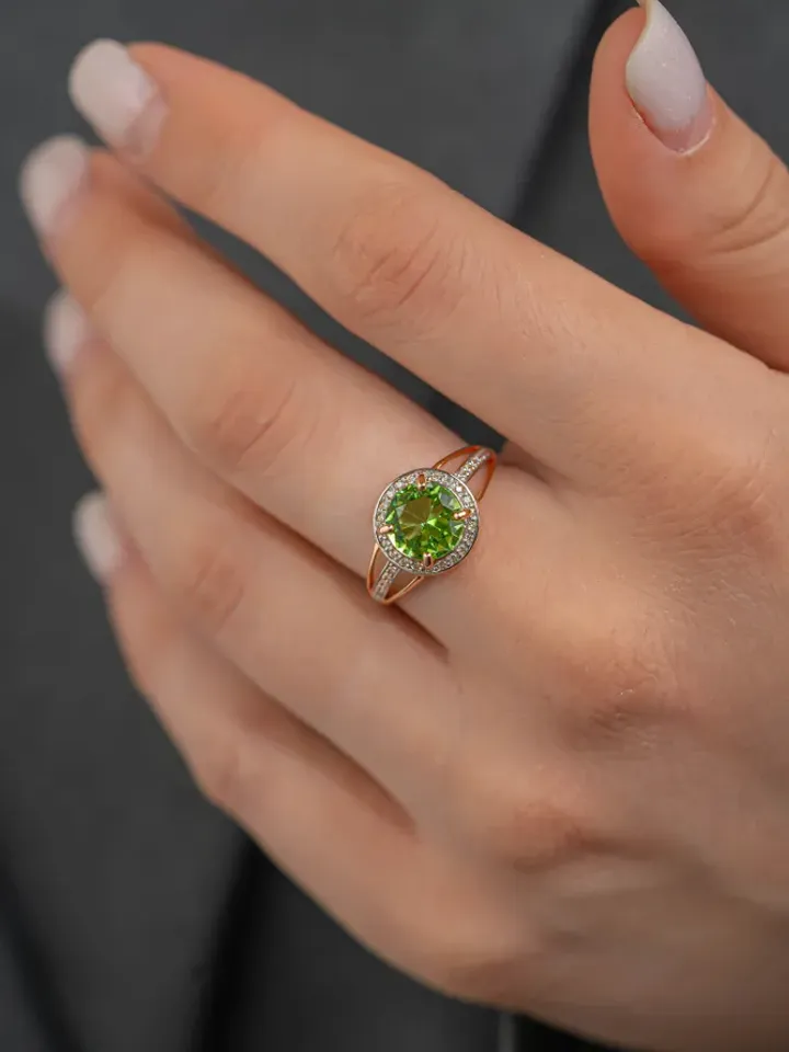 Ring Silver gold plated 925 assay value with prasiolite