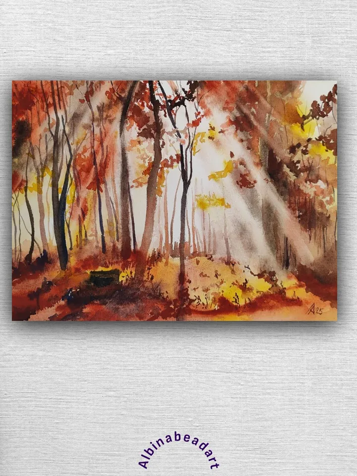 Autumn forest landscape painting 7.5 by 10,5"