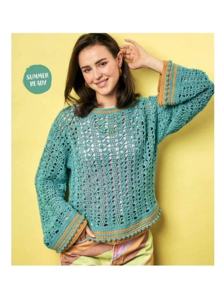 Sweater crochet pattern, jumper crochet pattern, Lase sweater pattern, summer sweater women pdf
