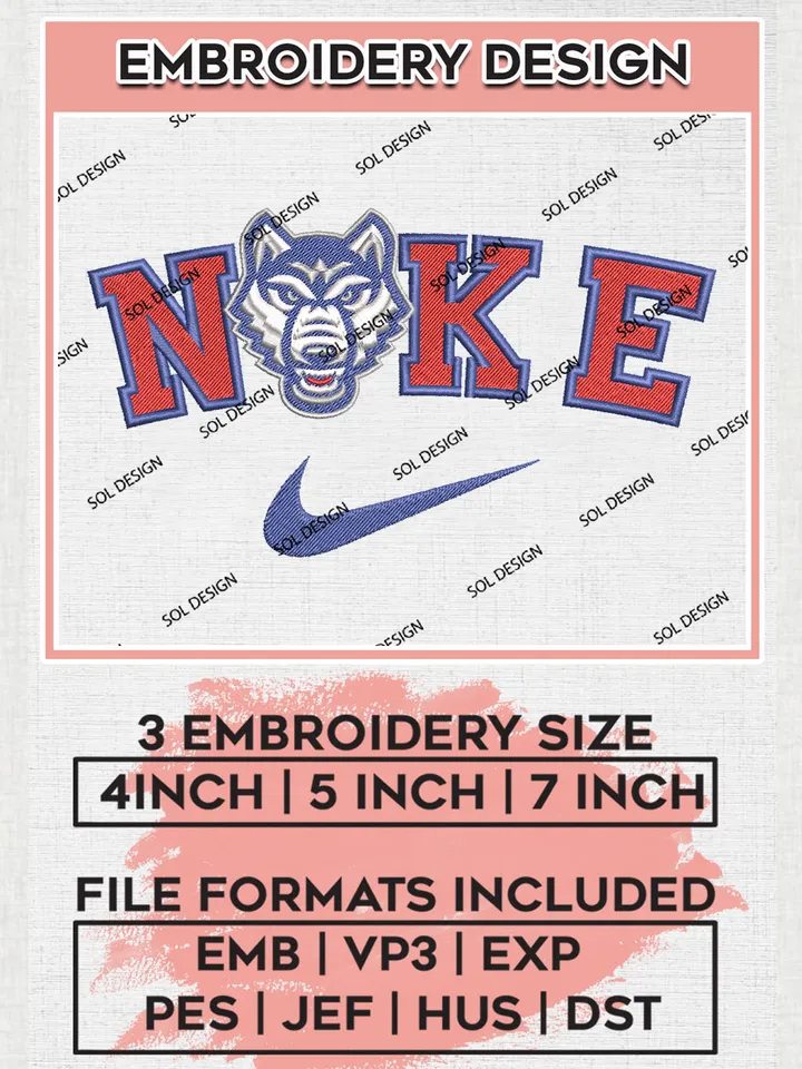Ni.kee West Georgia Wolves Football Team Logo Embroidery Design Files, NCAA West Georgia Wolves Machine Embroidery, NCAA Teams, 3 sizes, NCAA Machine embroidery designs, Digital Download