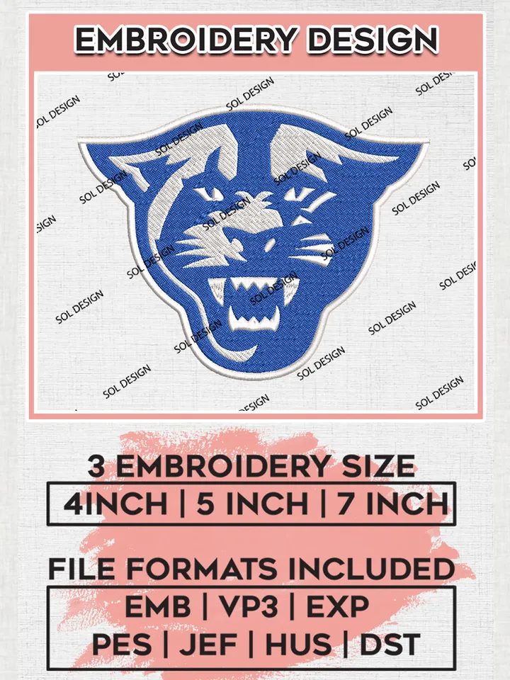 Georgia State Panthers Logo Machine Embroidery Design, NCAA Georgia State Panthers Embroidery Design Design files, NCAA Embroidery Designs, NCAA Machine Embroidery Designs, Digital Download