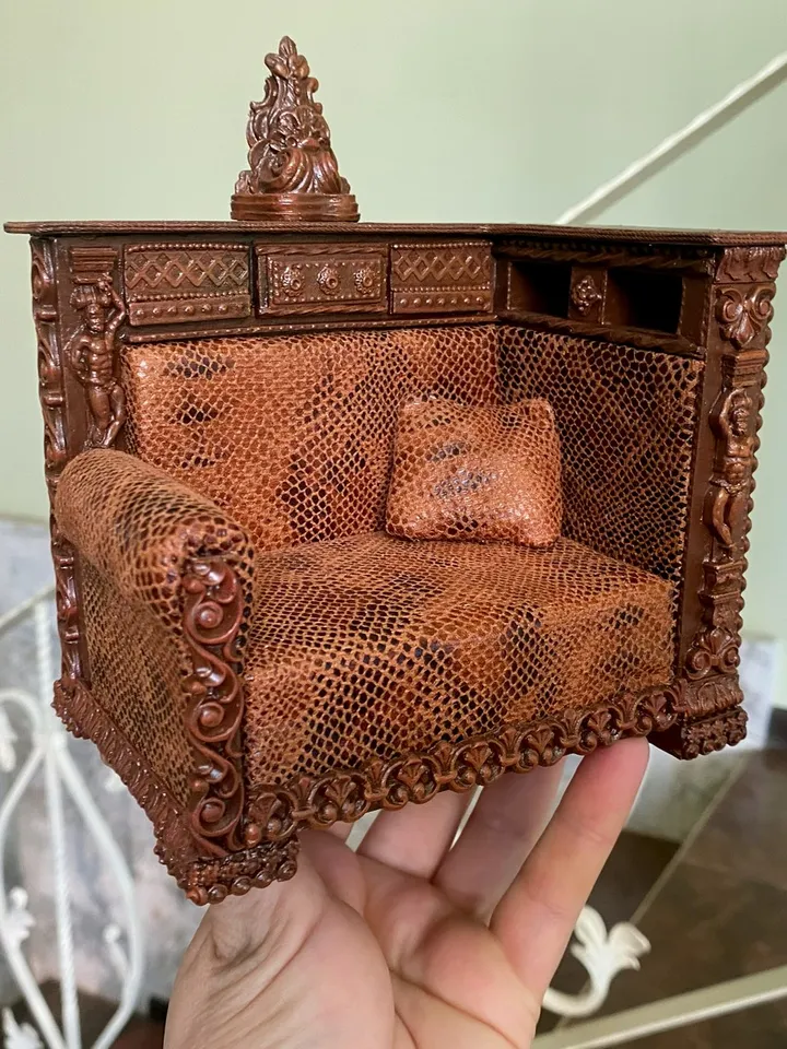 Sofa for filling the interior of a doll house on a scale of 1:12. Vintage handmade sofa. Replica of an antique sofa.