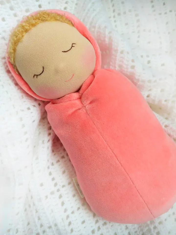 DIY Waldorf swaddle sleeping doll 11 inch (27 cm) tall. PDF sewing pattern and tutorial.