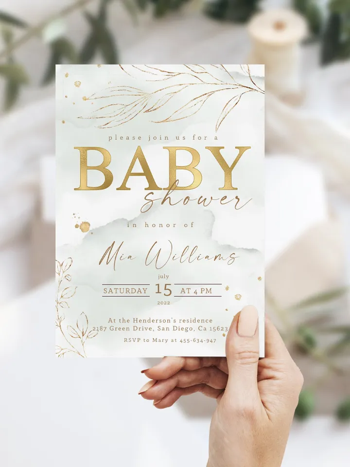 Gold Foil Baby Shower Invitation; Autumn Baby Shower Invitation; new 2022 baby shower invite; editable neutral baby shower; instant download