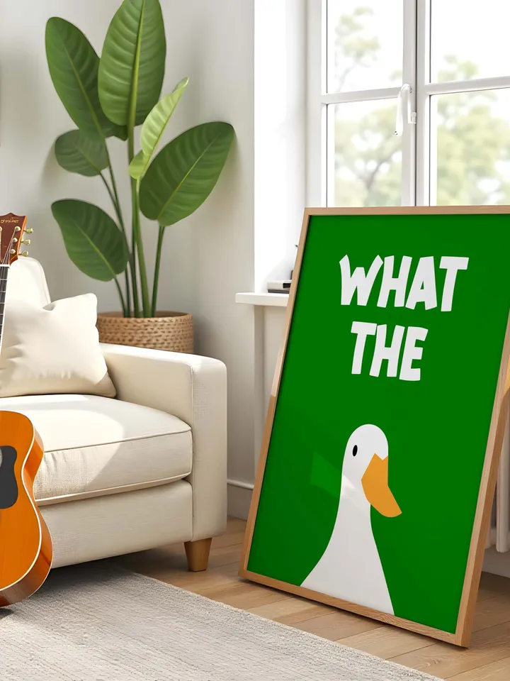 What the Duck Poster Funny Bathroom Wall Art Printable Duck Quote Digital Humor Sign Quirky Toilet Decor Instant Download Digital dark green