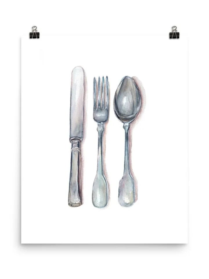 Kitchen Wall Art, Kitchen Art Print, Fork And Spoon ,Kitchen Poster Print, Art For Kitchen, Cooking Art, Kitchen Vintage, Restaurant Poster