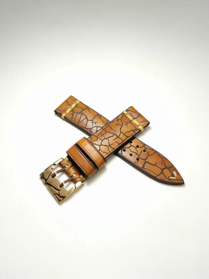 Handmade watch strap with crackled surface
