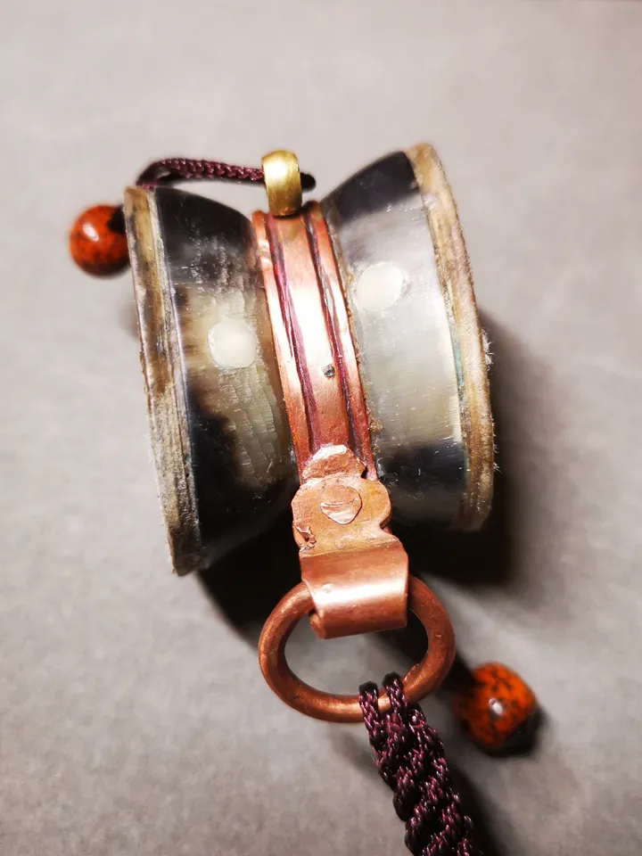 Gandhanra Handcrafted Tibetan Mini Chöd Damaru Drum – Sacred Ceremonial Ritual Implement for Tantric Practices - Carved from Yak Horn