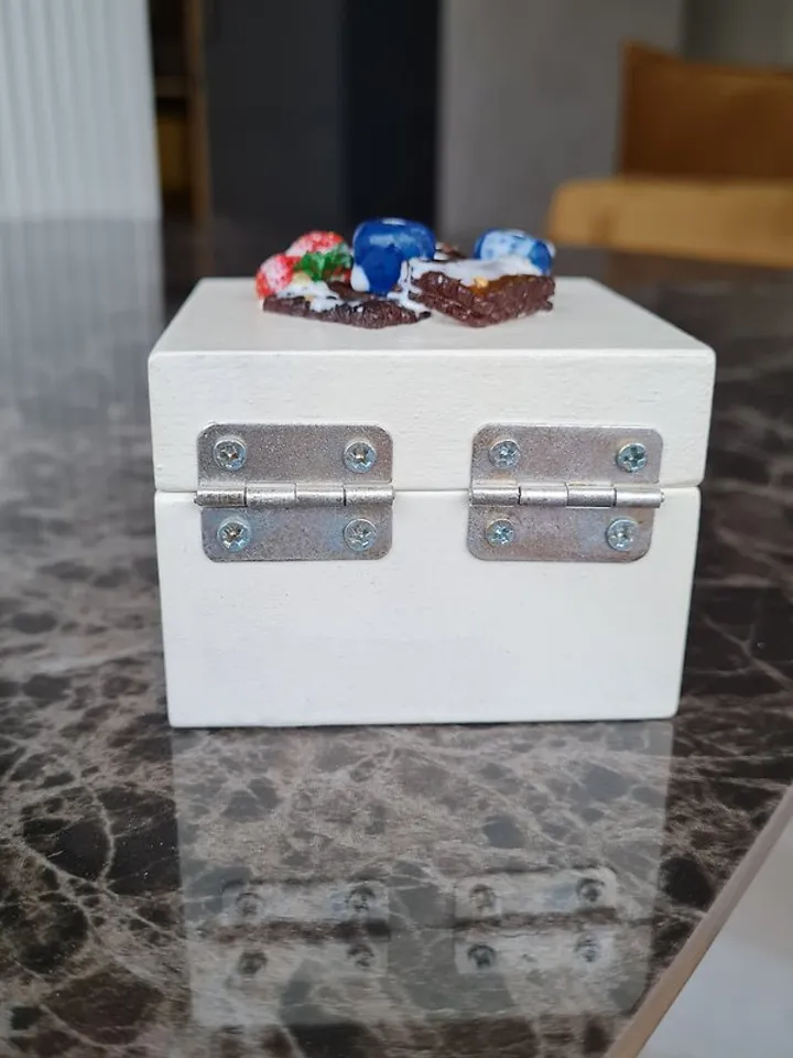 Wood handmade rings box White trinket box Berries decor on lid Gift storage box